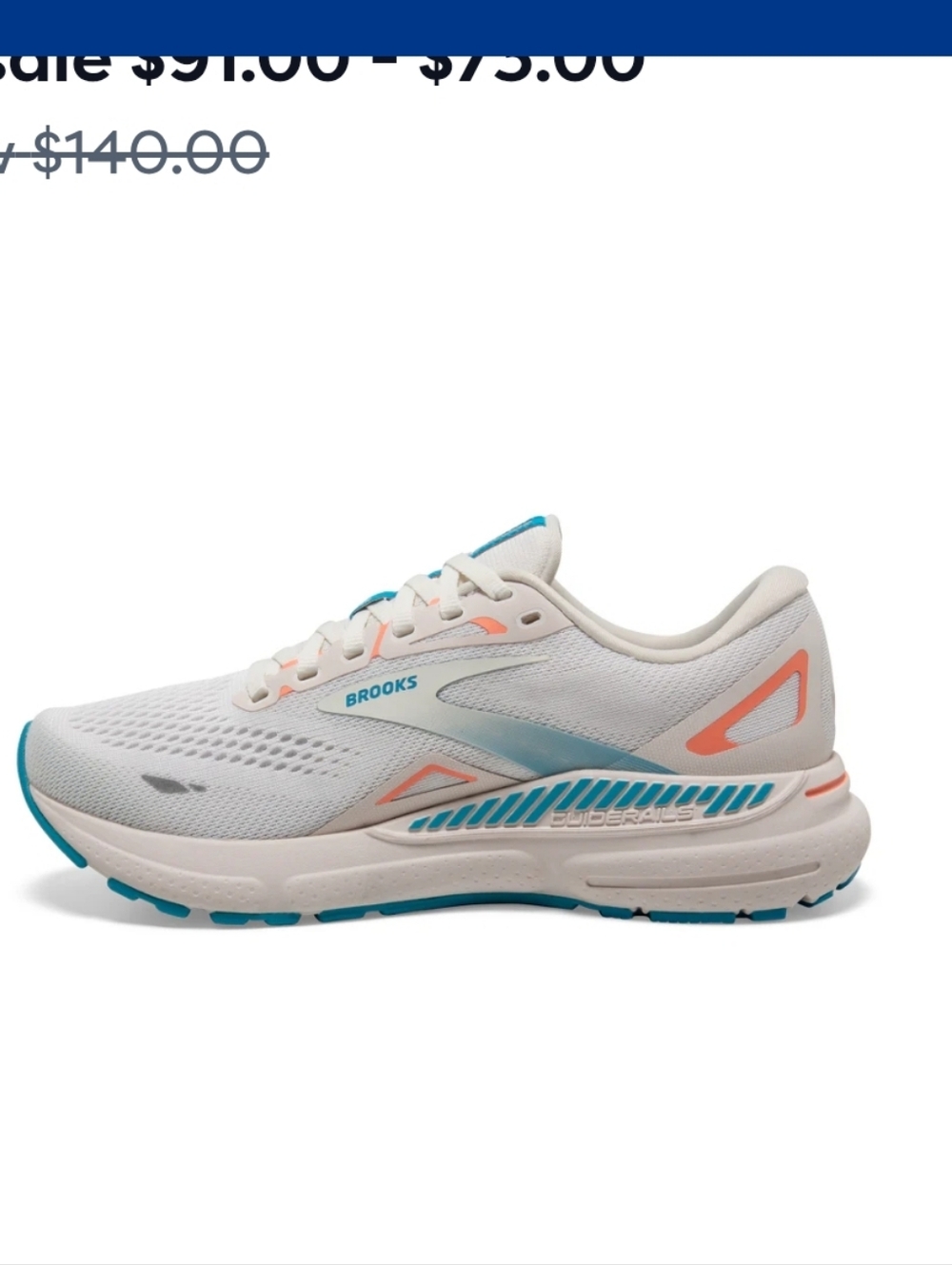 Brooks Adrenaline GTS Women's Running Shoes - White, Teal, Coral - Picture 12 of 14